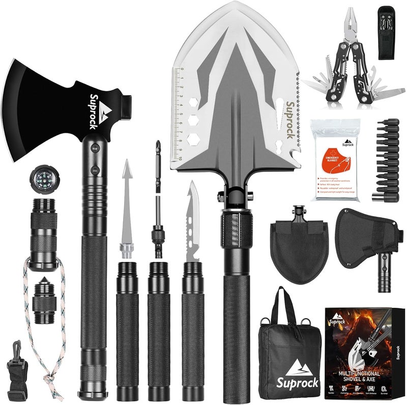 Suprock Survival Shovel High Carbon Steel Tactical Shovel Axe Folding Entrenching Tool Camping Hiking Shovel Carrying Pouch Car Emergency Survival Gear - Image 1